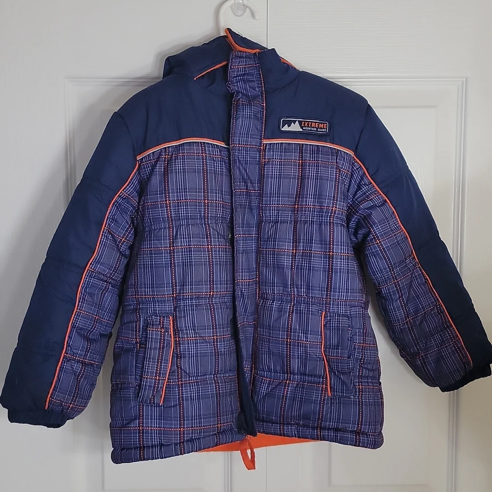 Xtreme Boys Plaid Down‑Alternative Hooded Fleece Lined Puffer Jacket Size 5